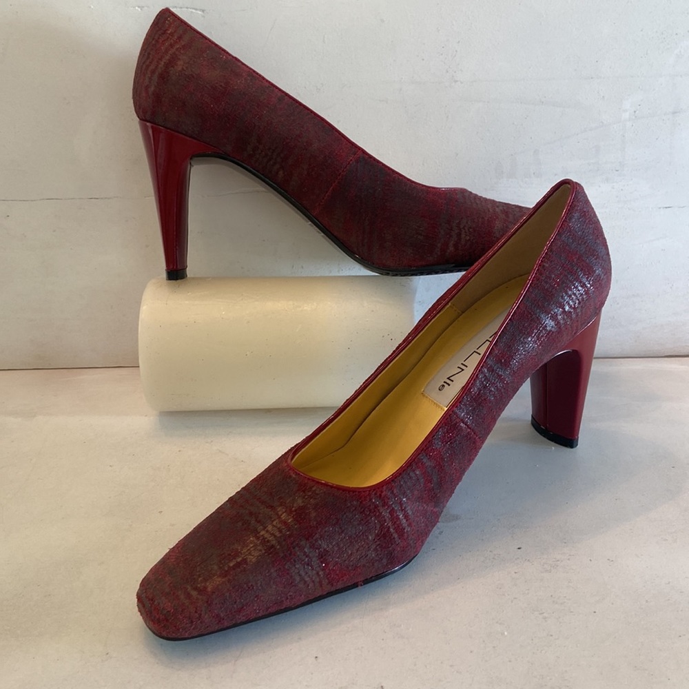 Bellini burgundy magenta leather chunky slim  block heels